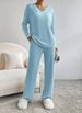 Women's Clothing Two Piece Suit Fashion Casual Straight Pants Temperament Loose V Neck Pit Striped Knitted Suit_ecoleips.com