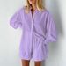 Autumn Women's Style Jacquard Shirt With Puff Sleeves Elegant Top And Shorts Set Casual Commuting Outfit_ecoleips.com