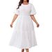 Women's Clothing Plus Size Women's Round Neck Dress Pleated Layered Bohemian Long Skirt_ecoleips.com