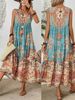 Summer Print Crew-neck Sleeveless Dress For Women Suitable For Casual Or Beach Wear For Holiday And Long Holiday_ecoleips.com