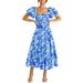 Women's Summer Puff Sleeve Slimming Maxi Dress – High Waist Off-Shoulder Floral Print With Adjustable Spaghetti Strap, Resort Style 2026_ecoleips.com
