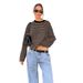 2025 Hot-Selling Fashionable Striped Loose Color-Block Round Neck Long Sleeve Women's T-Shirt Cropped Skims Top_ecoleips.com