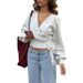 Women's European American Style Crossover V-Neck Base Knit Top Irregular Tie Short Pullover for Autumn Winter Fashion_ecoleips.com