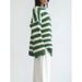 Women's Casual Knit Sweater With Loose Fit, Long Sleeves, Striped And Collarless Design-Wholesale_ecoleips.com