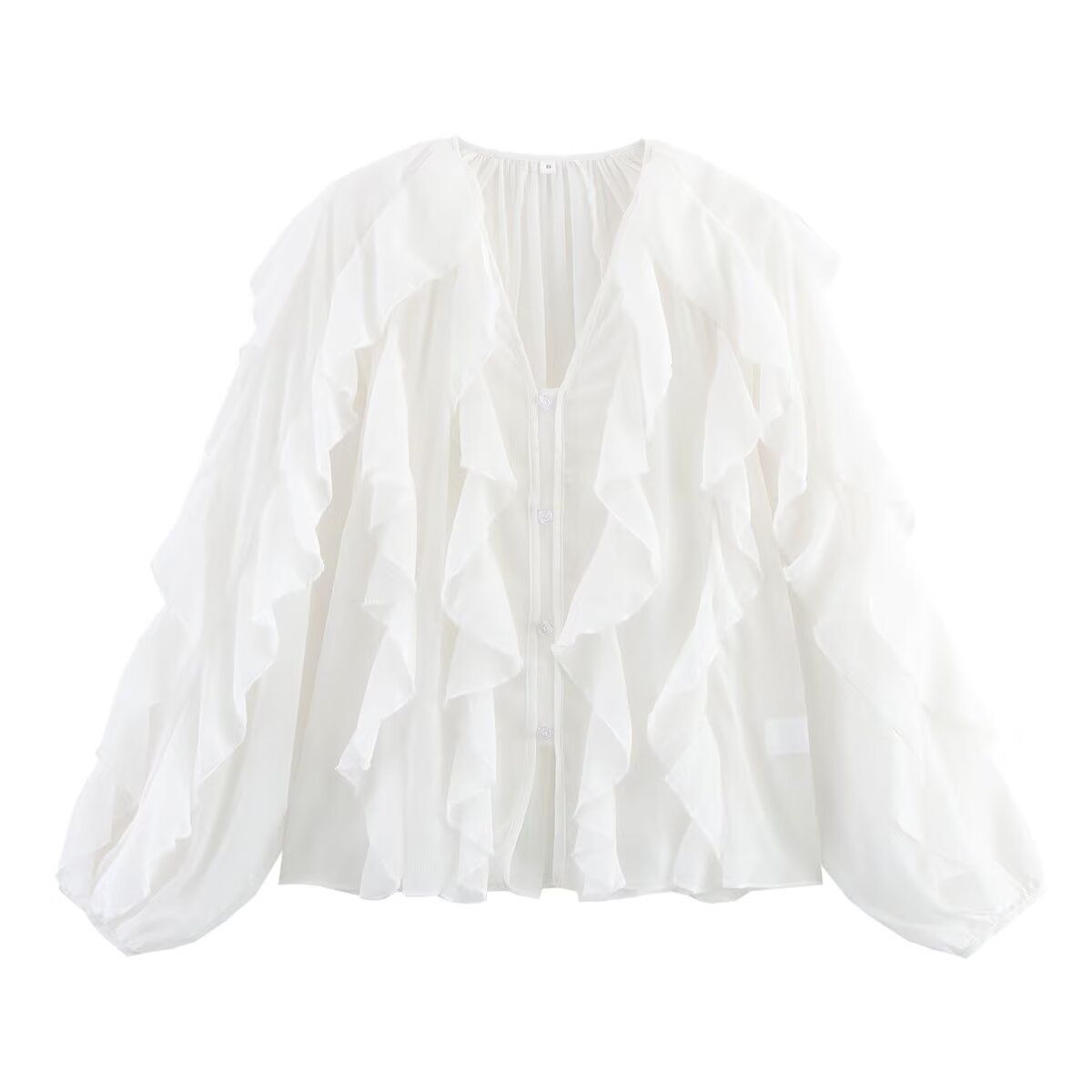 Layered Ruffle V-Neck Blouse – Oversized Boho Chic Shirt With Eco-Conscious Fabric For Women_ecoleips.com