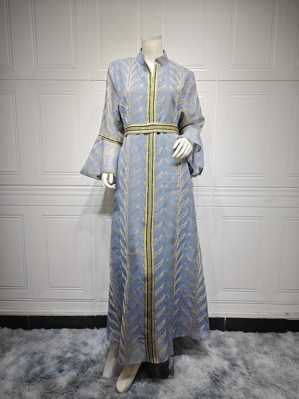 Women's Clothing Embroidery Trumpet Sleeve Pullover Elegant Long Skirt_ecoleips.com
