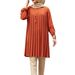 Women's Clothing Casual Pleated Loose Long Sleeved Round Neck Pullover Shirt Tops Southeast_ecoleips.com