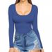 Aria Basics Aria Basics 2024 Women's Low Round Neck Long Sleeve Sexy Slim Fit T-Shirt Waist-Cinching Top European And American Style_ecoleips.com