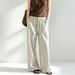 Women's Relaxed Linen Casual Pants Loose Straight Leg Elegant Breathable Cotton Wide Leg Striped Long Spring Summer_ecoleips.com