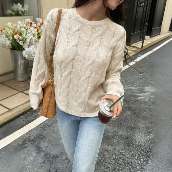 Casual Simple Long Sleeves Solid Color Sweater Elegant Style Knitted Sweater Pullover Fall And Winter_ecoleips.com