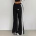 AD416 American Retro Style Hot Girl Side Three-stripe Flared Sweat, Slim Fit Yoga Casual Sports Versatile Wide-leg_ecoleips.com