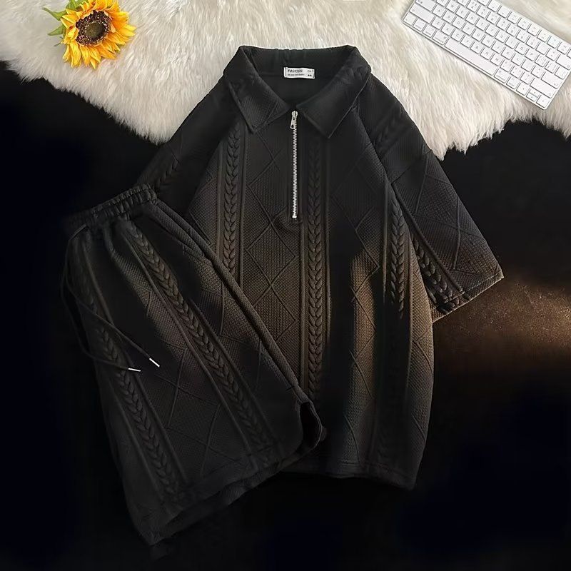 Women's Clothing Waffle Shirt Short Sleeved T Shirt Shorts Set Trendy Loose Clothes Trendy Tops And Pants Suits_ecoleips.com