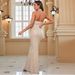 Women's Clothing Apricot Halter Neck Sequined Backless Fishtail Dress Evening Dress Long Skirt Dress_ecoleips.com
