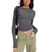casual Long Sleeved Spring And Autumn Solid Color Slim Fitting Pullover T-shirt Women's Street Top_ecoleips.com