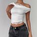 Spicy Lace Trimmed Faux Two Piece Short Top Women's Chic Asymmetrical Off-Shoulder T-Shirt Summer Style Short Sleeve_ecoleips.com