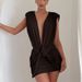 European And American Style Women's Summer Sleeveless Dress Q26DS014 Solid Color Casual Cross Knot Pleated Slim Short Dress_ecoleips.com