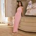 European American Style Women's Backless Pleated Dress Breathable Tie up Ruffled Long Skirt New Arrival_ecoleips.com