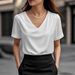 Satin V-Neck Short Sleeve Tee – Women’s Elegant Solid Top For Spring & Summer | Soft & Luxe (S-2XL, 6 Colors)_ecoleips.com