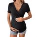 Women's Clothing Summer Cross Waist Slim V Neck Solid Color High Elastic Yoga Fitness Design Pregnant Women T Shirt Tops_ecoleips.com