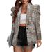 Women's 2026 New Elegant Commuting Printed Puff Pleated Loose Long Sleeve Blazer Top_ecoleips.com