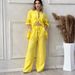 Women's Clothing 2-piece Plus Size Cotton And Linen Shirt Suit High Waist Loose Trousers_ecoleips.com