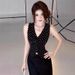 ng2510292 Purely Alluring Black Polka Dot Tank For Women, New Summer Style, Slim Fit, Sleeveless, Sexy Hot Girl Outfit, Short Top_ecoleips.com