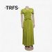 Summer New Women's plus Size Dress Short Sleeve V Neck Elastic Waist Cinching Slim Fit Solid Color Versatile Dress_ecoleips.com