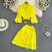 Premium Selection Of Vintage Inspired V Neck Hollowed Out Embroidered Lantern Sleeve Short Shirts For Women, Two Piece Set With High Waist And Slimming A Line Silhouette._ecoleips.com