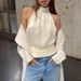 2026 Spring New Cross-Border Metallic Halter Neck Slim-Fit Tank For Women, Sexy Off-Shoulder Asymmetrical Elegant Top_ecoleips.com