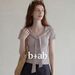 2026 New Korean Shawl Collar Lace-up T-shirt Female Slim Design Summer Short-sleeved Temperament Versatile Commuter Top_ecoleips.com