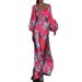 Women's Clothing Spring And Summer Newwomen's Fashion Print Dress Sexy V Neck Waist Loose Long Skirt_ecoleips.com