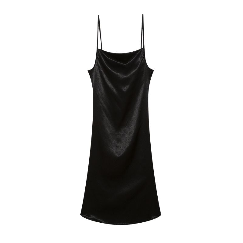 Summer Solid Color Cross Section Street Trendsetter Suspender Silk Fishtail One Step Dress For Women_ecoleips.com