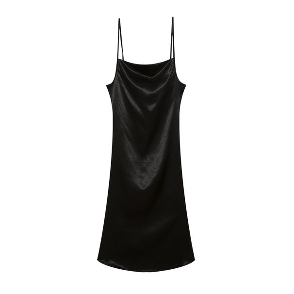 Summer Solid Color Cross Section Street Trendsetter Suspender Silk Fishtail One Step Dress For Women_ecoleips.com