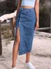 Women's Clothing European And American INS Button Irregular Slit Denim High Waist Long Skirt_ecoleips.com