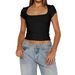 Y2K Basic Tee For Women – Sexy Cropped Short Sleeve T-Shirt, U-Neck Casual Top For Summer, Streetwear & Sweet Style_ecoleips.com