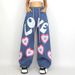 Women's Clothing ghost girl contrast color love print loose jeans mopping wide leg pants_ecoleips.com