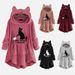 Women's Fleece Hooded Sweatshirt Winter Warm Pullover Long Sleeve Casual Loungewear Cat Print Plus Size_ecoleips.com