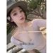Korean Style Women's Off-Shoulder T-Shirt Purple Short-Sleeved Slim Fit U-Neck Top Pure Sexy Design Casual Streetwear_ecoleips.com