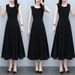 Elegant Black Sleeveless Maternity Dress Slimming Long Summer Gown Mommy Fashion Midi Dress Casual Chic Maternity Wear_ecoleips.com