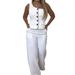 Women's Clothing solid color one shoulder sleeveless single breasted top high waist wide leg pants two piece suit_ecoleips.com