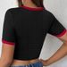 American Style Women's Pullover Crop Top Unique Spider Embroidery Ribbed Texture Color Block Slim Fit Midriff Baring Top_ecoleips.com