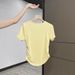Dopamine-Colored Short-Sleeved Top, Modal Summer V-Neck, Double-Sided Pleated, Waist-Cinching, Slimming, High-End Women'_ecoleips.com