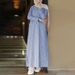 Women's Clothing Fashion Autumn Literary And Artistic Leisure Retro Women's Clothing Striped Cotton And Linen Round Neck A Line Skirt Dress_ecoleips.com
