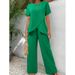 Women's Clothing Two Piece Suit Short Sleeved Pullover Round Neck Loose Casual Irregular Suit_ecoleips.com