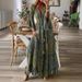 New European And American Cross-border Bohemian Style Bell-sleeve Printed V-neck High-waisted Holiday Floral Long Dress_ecoleips.com