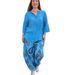 Women’s Clothing autumn fashion loose cotton and linen long sleeved tops casual printed straight pants two piece set_ecoleips.com