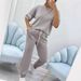 Women's Printed Casual Jogger Set - Short Sleeve T-Shirt & Lounge Pants (8 Colors, S-5XL) Summer Athleisure Outfit_ecoleips.com