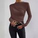 Ladies Long Sleeved T-Shirt Slim Fit Bottoming Shirt Half Turtleneck European American Style Solid Color Versatile Pleated Design Top_ecoleips.com