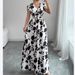 Short-sleeved Lace-up Dress, New Printed V-neck Long Dress, Cross-border Summer Waist Women's Clothing_ecoleips.com