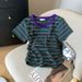 Women's Clothing Women's Round Neck Striped Color Block T-Shirt Short-Sleeved High-End Summer Design For Formal & Casual For Women_ecoleips.com